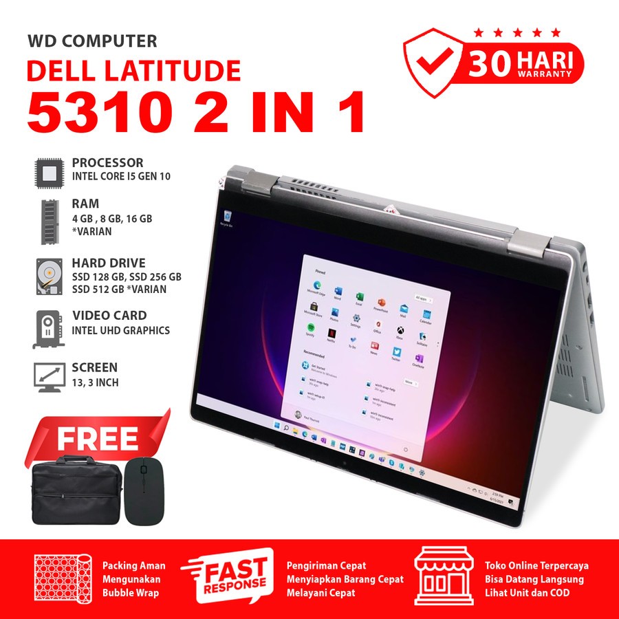 Dell Latitude 5310 2-en-1 - 13,3" Tactile - I5-10310U - 8Go RAM - 256Go SSD - Windows 11 Pro