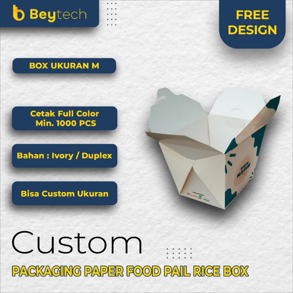 Jual CUSTOM Cetak Food Pail Selip Size M IVORY food grade/ PAPER RICE ...