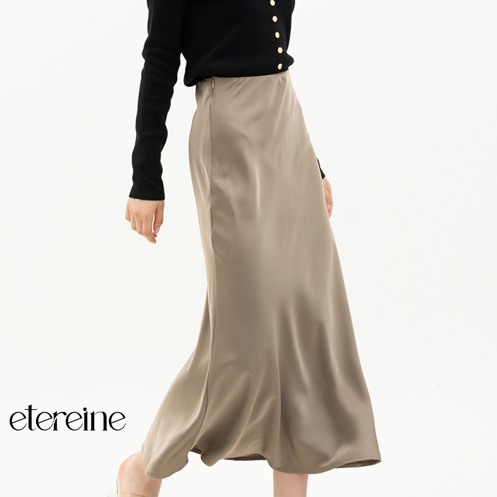 ETEREINE Rok Satin Reine 90CM Satin Long Skirt Rok Satin Panjang S Sampai 3XL