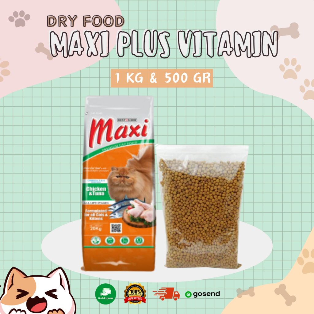 Jual Makanan Kucing Kering Maxi Cat Dry Food Plus VITAMIN 1KG | Shopee ...