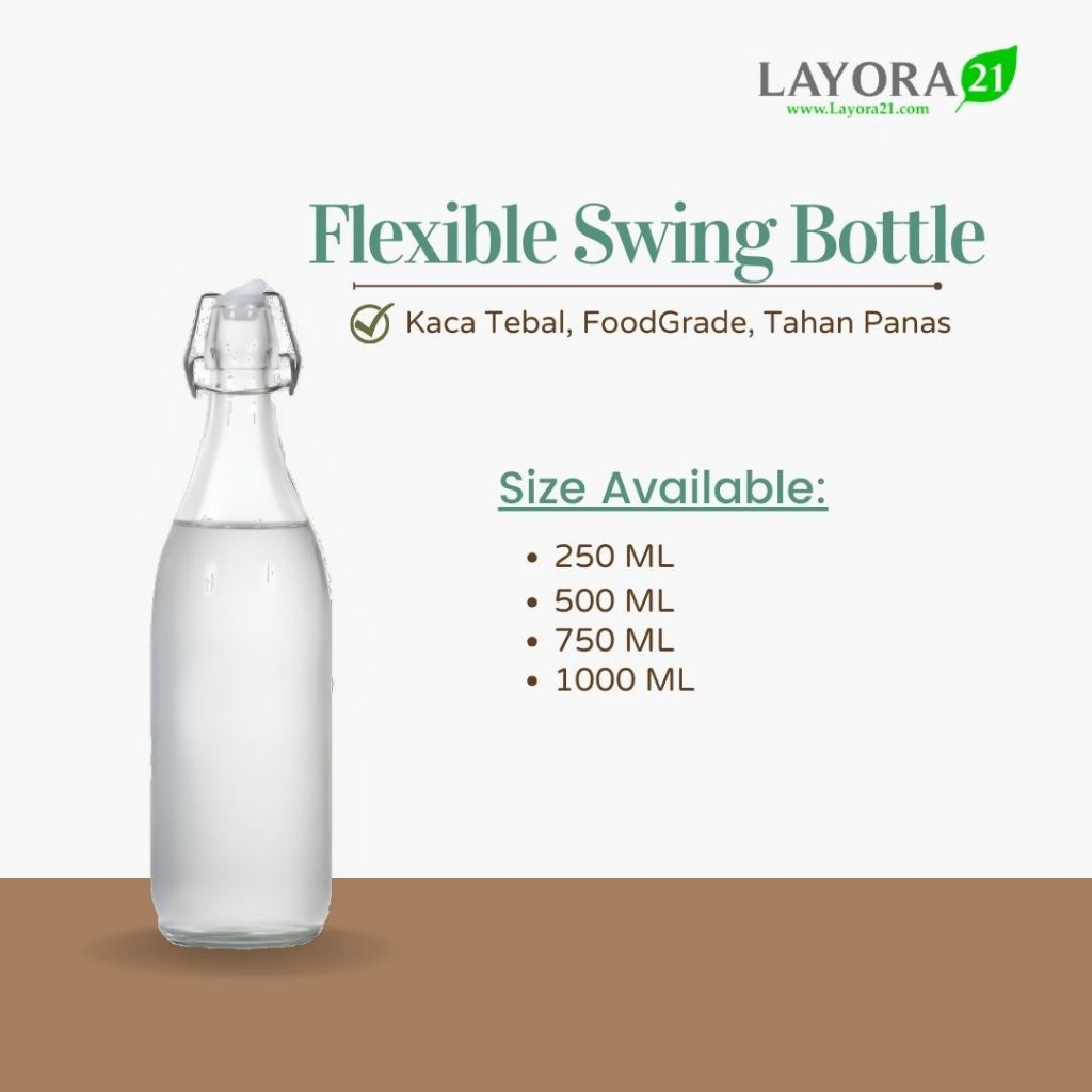Jual Layora21 500ML Botol Kaca Tutup Flexibel | Flip Top Glass Water ...