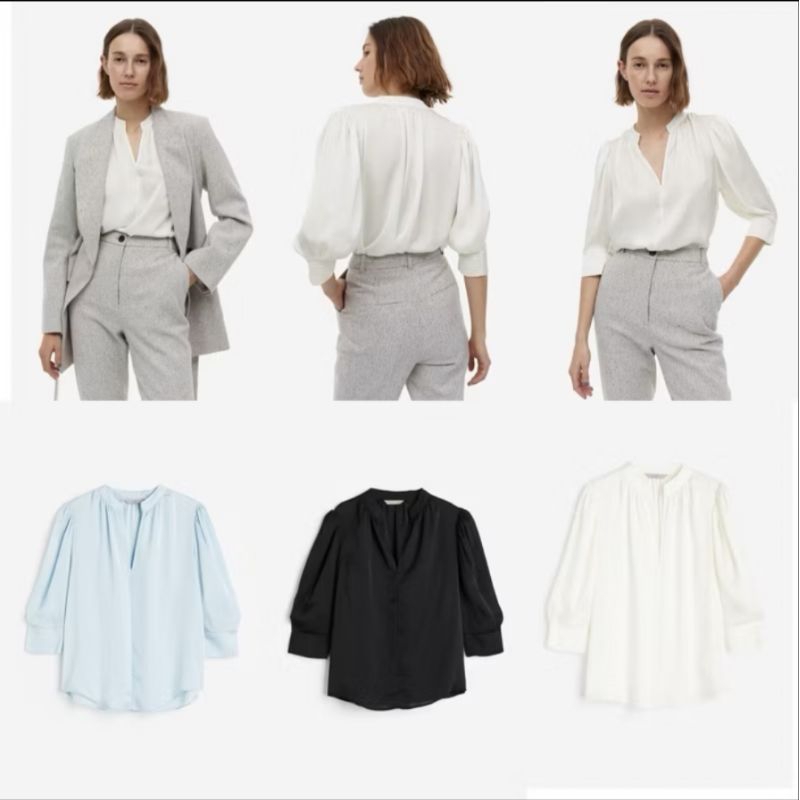 Jual Hnm Stand up collar Elbowsleeve Blouse Shopee Indonesia