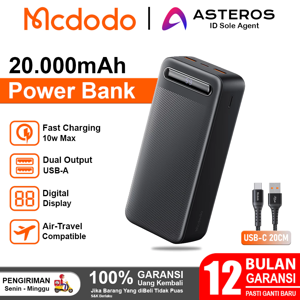 MCDODO PowerBank 20.000mah 30.000mah Dual USB + PD Type C Fast Charging MC-4432