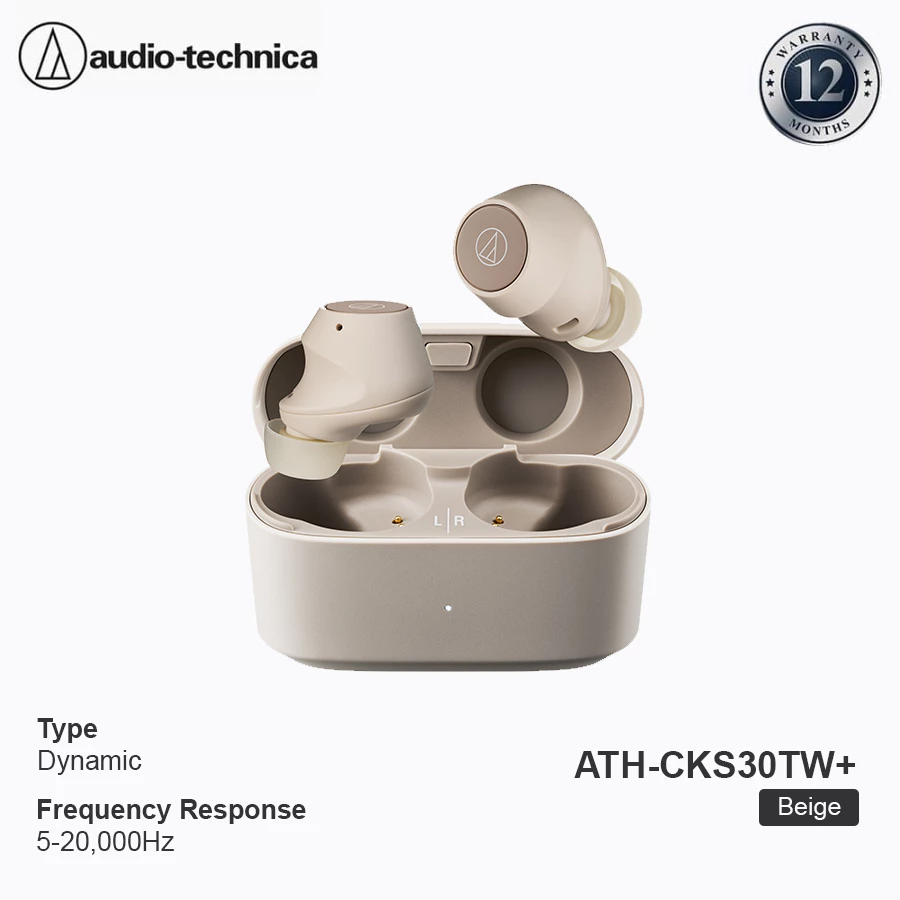 Audio-Technica ATH-CKS30TW+ True Wireless Earbuds with Powerful Bass and Immersive Noise-Cancellation
