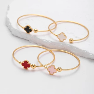 Hyl Jewelry 620B Wanita Gelang Titanium   Bangle Bracelet Four Leaf Clover Terbaru Anti Karat Dan Keroncong Lilit Asli Silver Terbaru Tdk Luntur Selamanya Lapis Emas Original Pria Ori Import