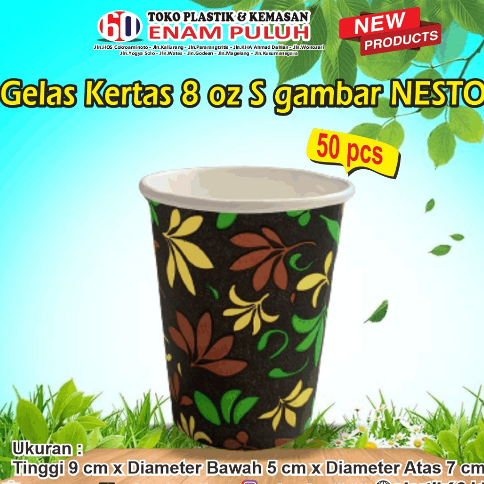 Jual Gelas kertas 8 oz S paper cup gelas kopi putih coklat Motif Nesto ...