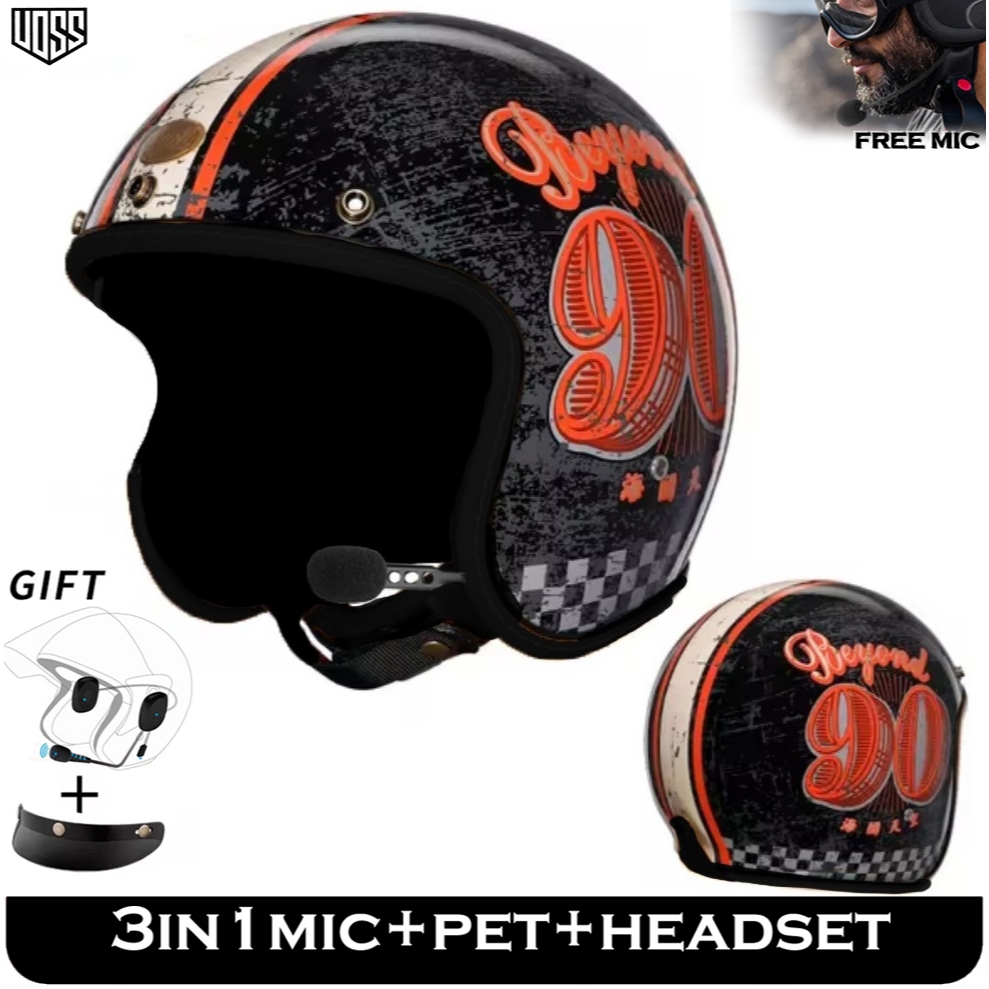 Jual 3IN1 BONUS MIC+PET+HEADSET VOSS HELM Bogo Retro Design Custom ...