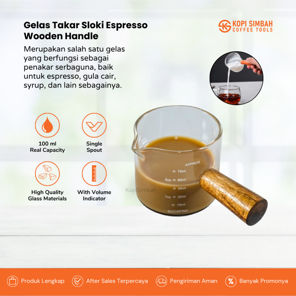 Jual Gelas Sloki Espresso Gagang Kayu 100ml Espreso Coffee Shot Glass ...