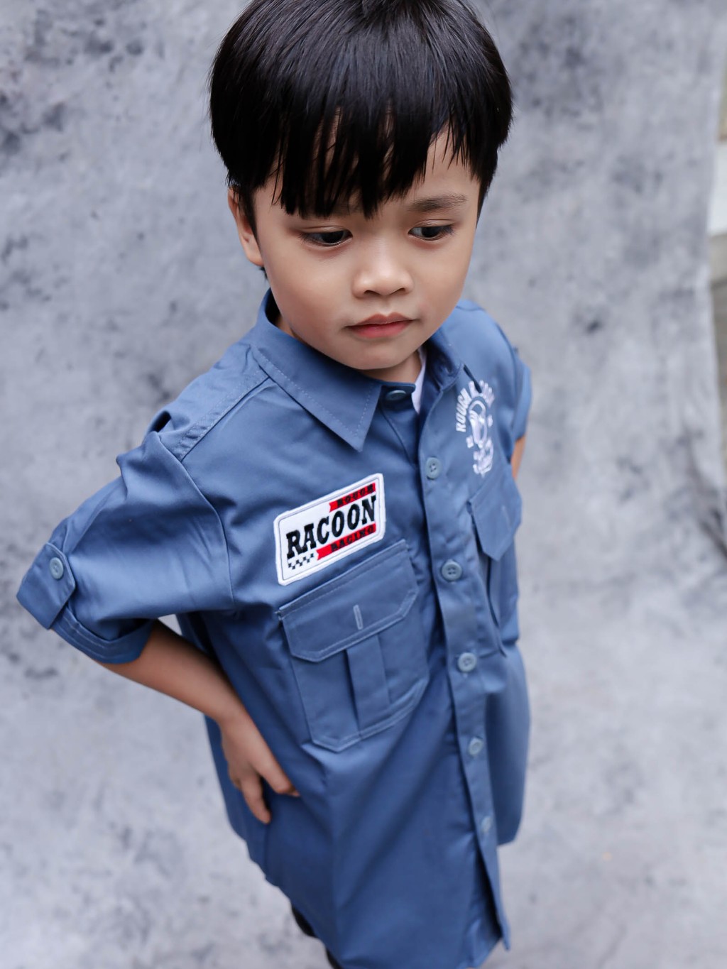 Jual KEMEJA WORKSHIRT CASUAL SHIRT ANAK ROUGH RACOON UNISEX BLUE DENIM ...