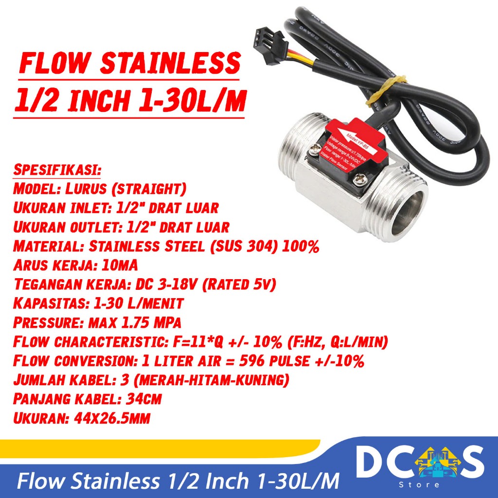 Jual Water Flow Sensor Stainless 1/2