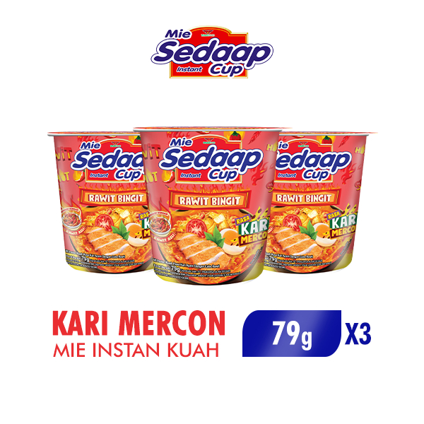 Jual Sedaap Mie Instan Cup Kari Mercon 79 gr x3 | Shopee Indonesia