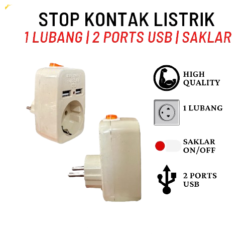 Jual STOP KONTAK + USB / COLOKAN LISTRIK DENGAN SAKLAR ON/OFF / STEKER ...