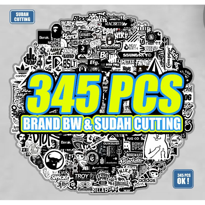 Jual Stiker hitam putih series isi 345pcs stiker brand sudah cutting ...