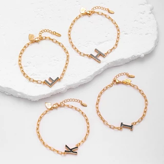 Hyl Jewelry 625B Gelang Titanium Wanita Pria Huruf Nama Murah Korea Fashion Abjad Karat Selamanya Anti Inisial Couple Rantai Asli Sil