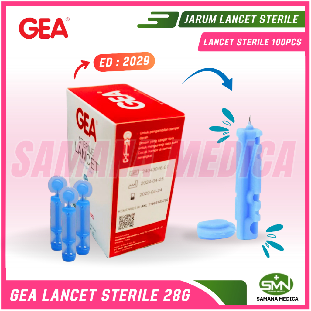 Jual Blood Lancet 28G GEA isi 100pcs Jarum Tes Gula Darah Steril Sekali ...