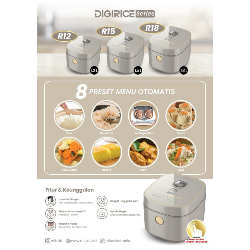 Jual MITO Digital Rice Cooker 1.2 Liter R12 - Rice Cooker Low Sugar ...