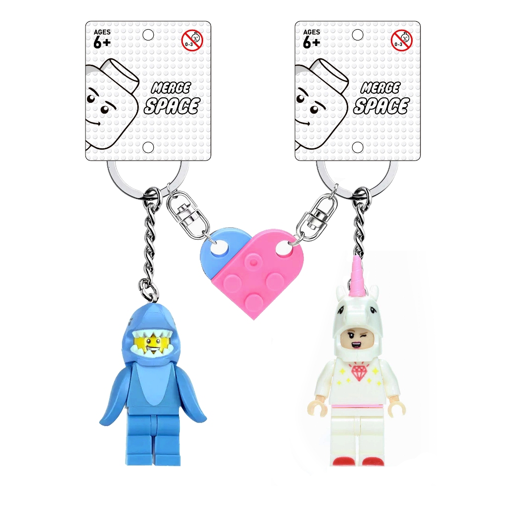 Jual Merge Matching LEGO Keychains Pink Unicorn & Blue Shark | Shopee ...