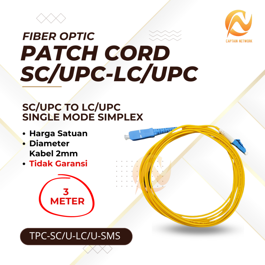 Jual Patch Cord Fiber Optic SC-LC Single Mode 3 Meter Simplex | Shopee ...