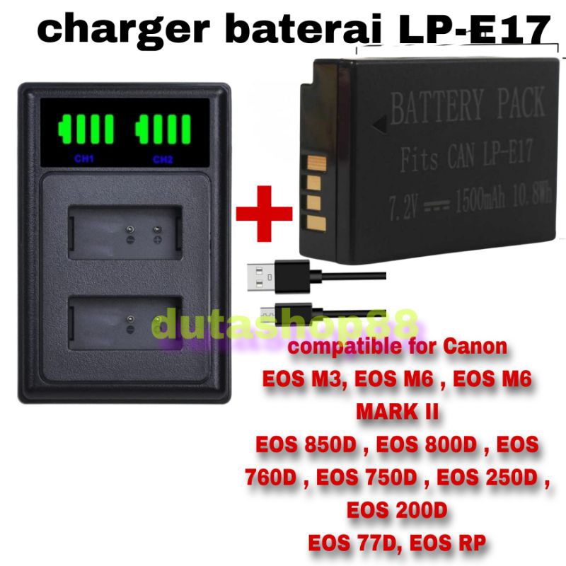 DSTE - Caricatore USB doppio compatibile con batteria Canon LP-E17 come LC- E17 – Alimentazione tramite cavo di ricarica micro USB a USB-A 2.0