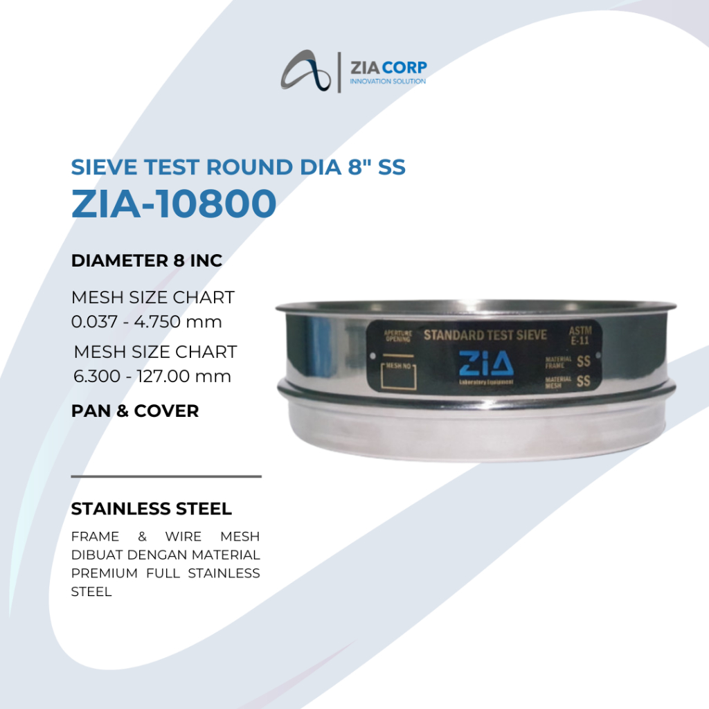Jual ZIA CORP Saringan Sieve Test Diameter 8 Inch (Ayakan Lab Stainless ...