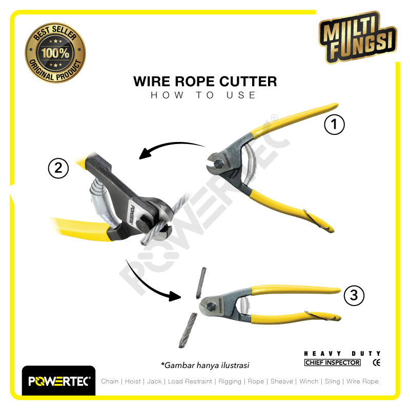 Jual POWERTEC Wire Rope Cutter / Gunting Kawat Seling 8