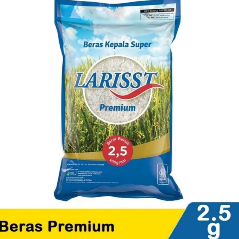 Jual LARISST BERAS PREMIUM KEMASAN 2.5 KG HALAL PULEN PUTIH BERSIH