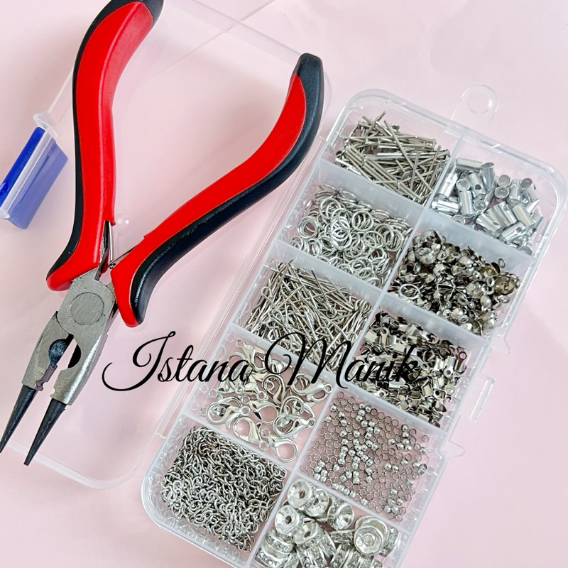 Jual Bahan Kerajinan DIY Paket Meronce Full Silver + Tang 3in1 Senar ...