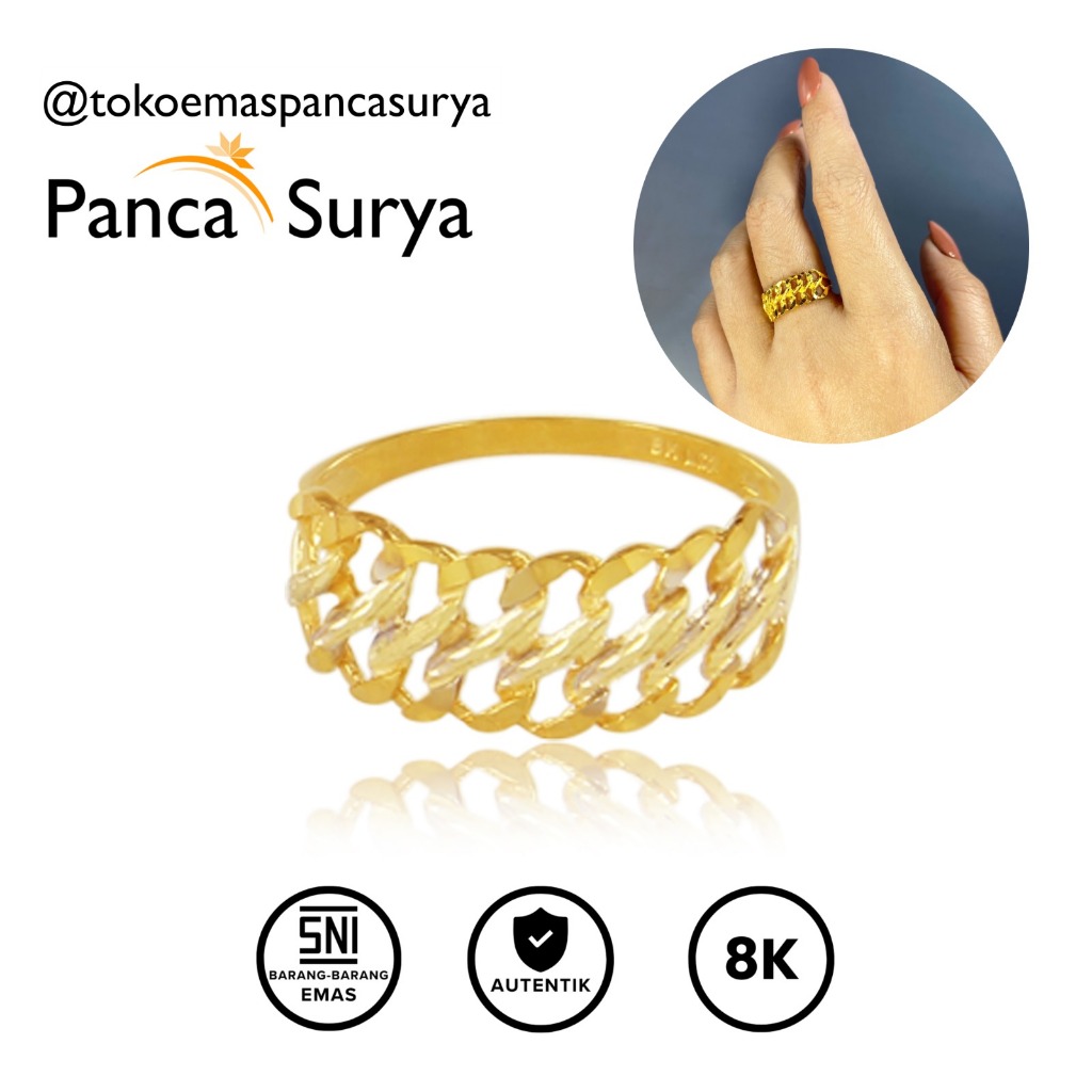 Jual Cincin Emas Muda Asli 8K Model Rantai Panca Surya Gold, CC7200 ...