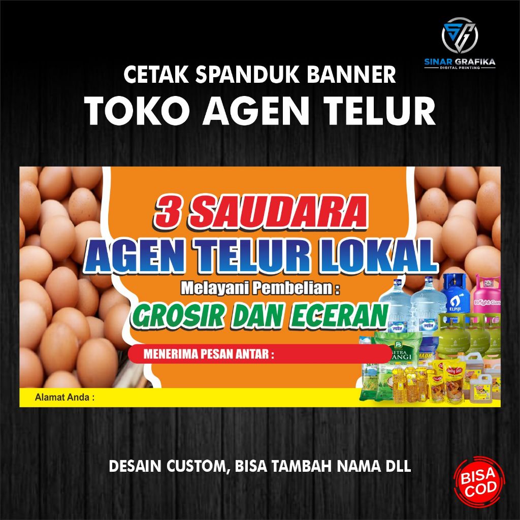 Jual SPANDUK AGEN TELUR & BERAS BANNER TELUR & MINYAK DESAIN CUSTOM
