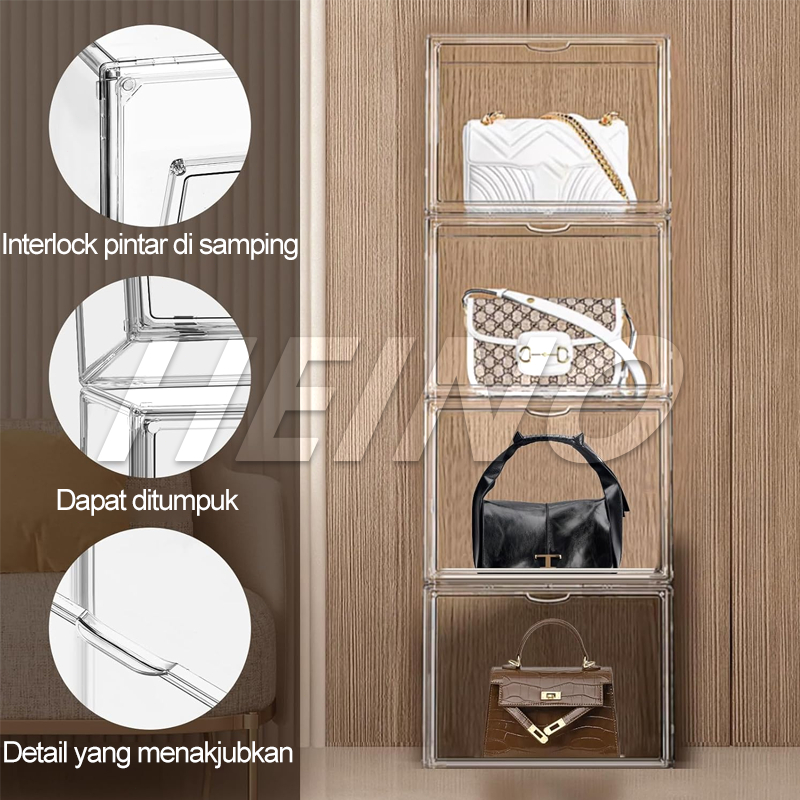 Jual HEINO Drop Front Plastic Kotak Akrilik Aesthetic/Kotak Penyimpanan ...