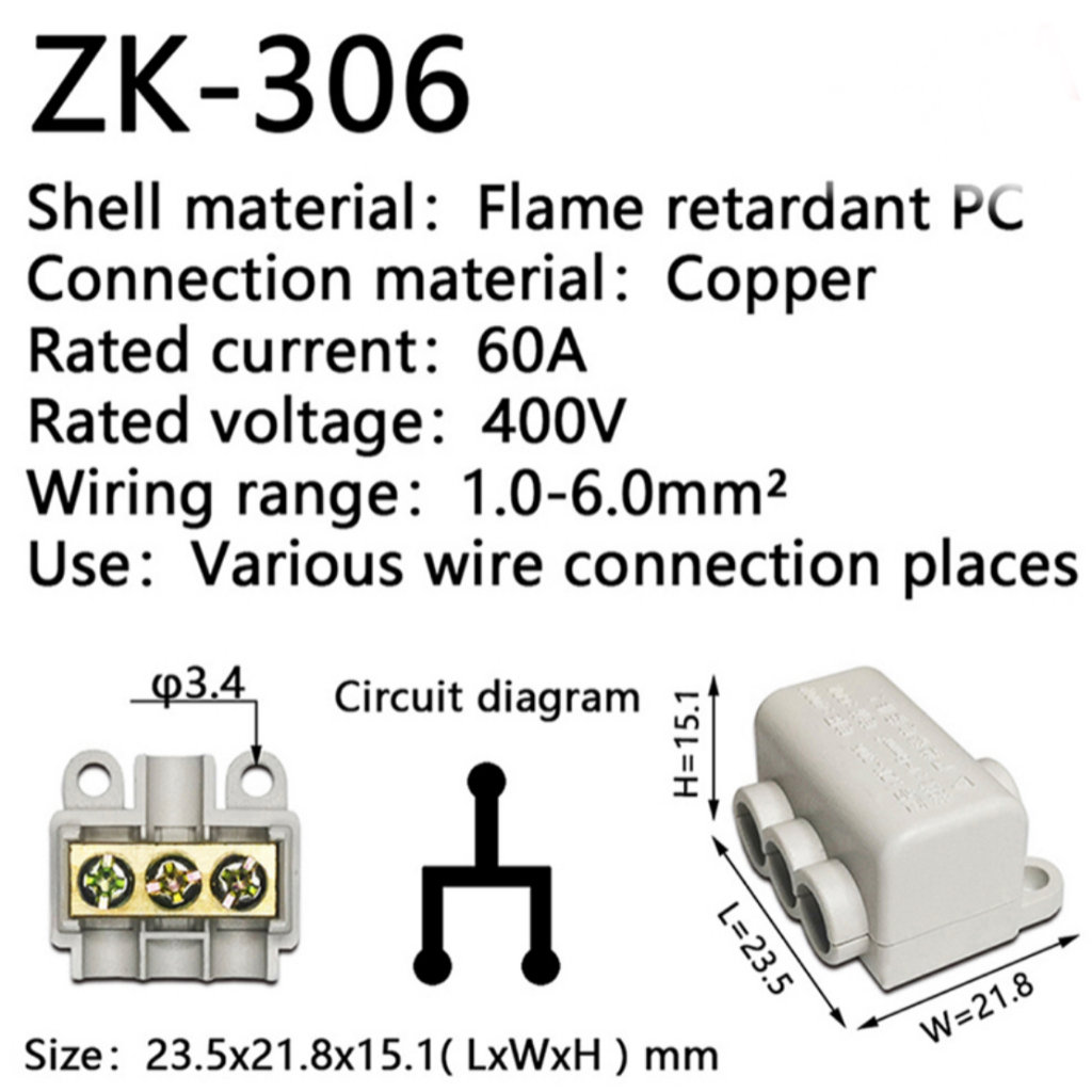 Jual Terminal Block ZK-306 / EX-306 High Power Splitter 400V/60A ...