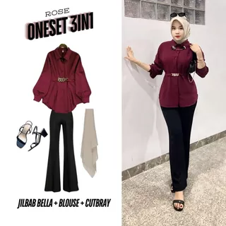 3in1 Baju Blouse Celana Jilbab Wanita Elegan