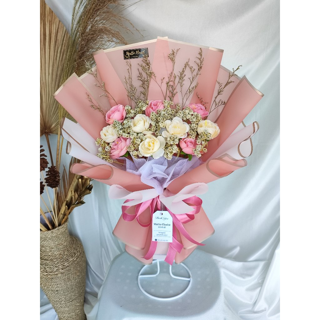 Jual Buket Mawar Mini Jumbo Mix Edelweiss Caspea Kering Dekorasi Elegan ...