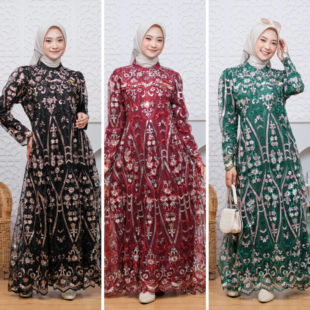 Jual RAISHA-Salma Gamis Brukat Exlusive Spingle + Payet Untuk Wanita ...
