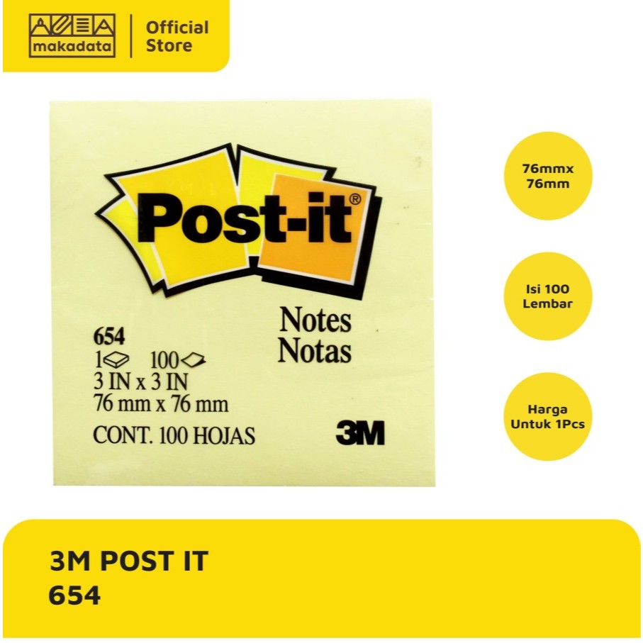 Jual NOTE / STICKY NOTES / POST IT 3M 654 (1PCS) | Shopee Indonesia
