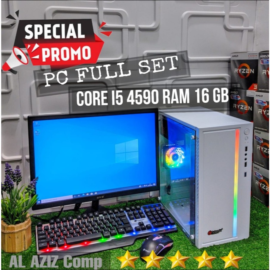 PC Cpu Murah Rakitan Fullset Intel Core i5 4590 RAM 16gb SSD 256gb Monitor 19 Inci Wi Fi