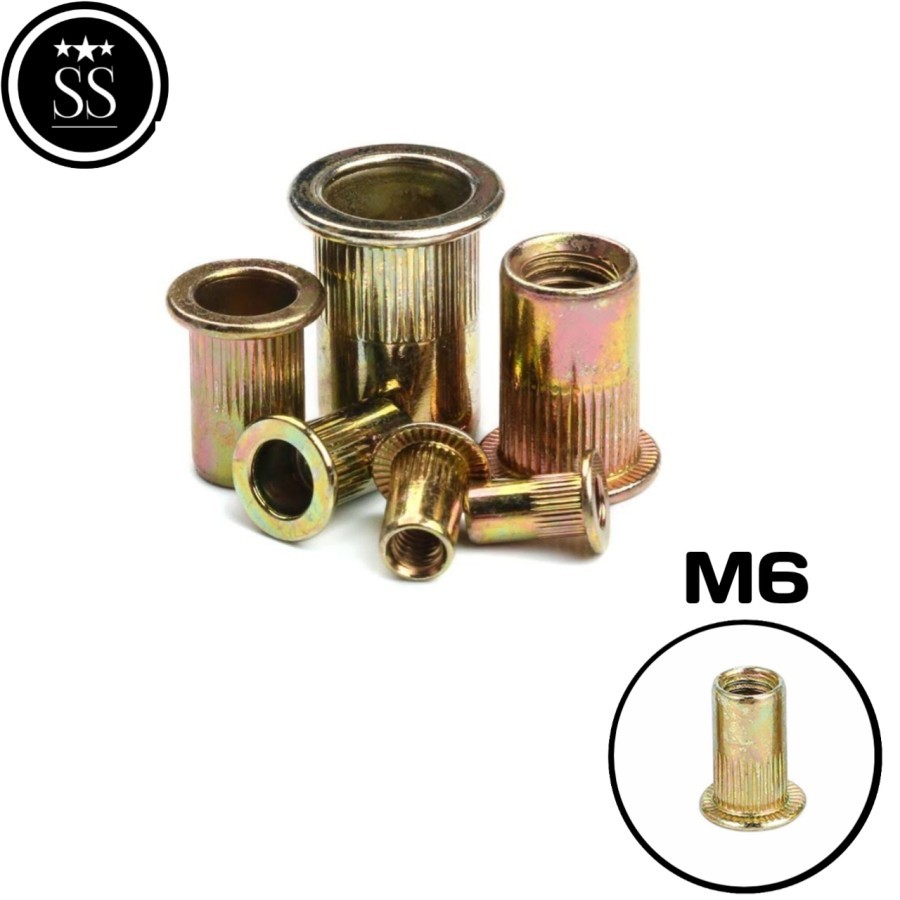 Jual Mur rivet / Nut Rivnut Kuning besi carbon steel nutsert tanam M6 ...
