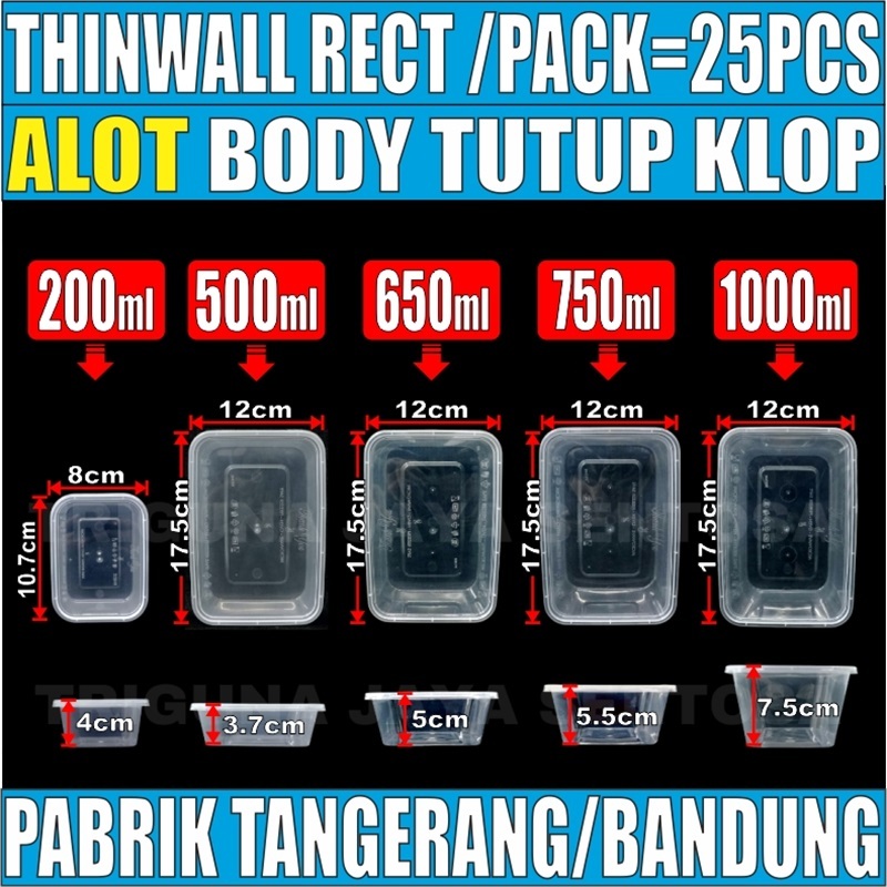 Jual Thinwall Rectangle Alot 200ml 500ml 650ml 750ml 1000ml Pack Kotak