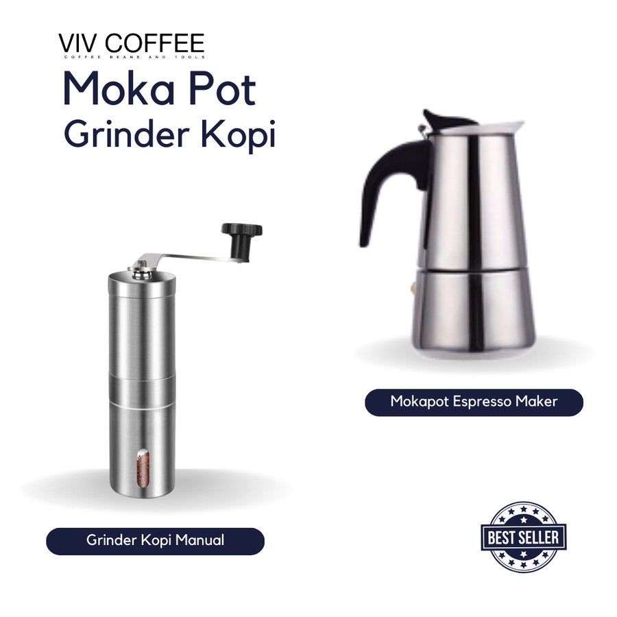 Jual Paket Alat Kopi Manual Mokapot 6 Cups dan Grinder Kopi Shopee