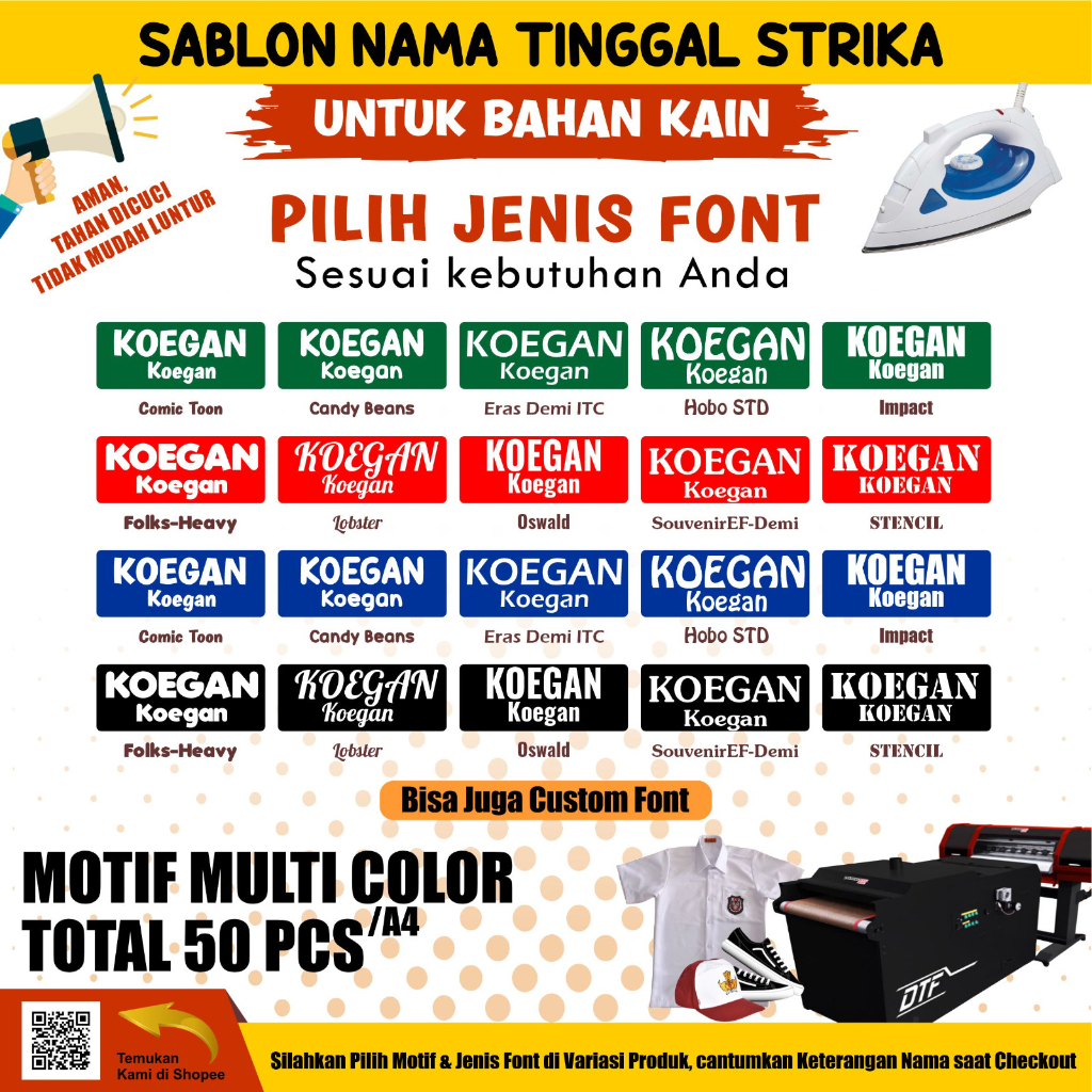 Jual (1 hari jadi) Stiker Kain Label Nama Baju Anak Sekolah , Name Tag ...