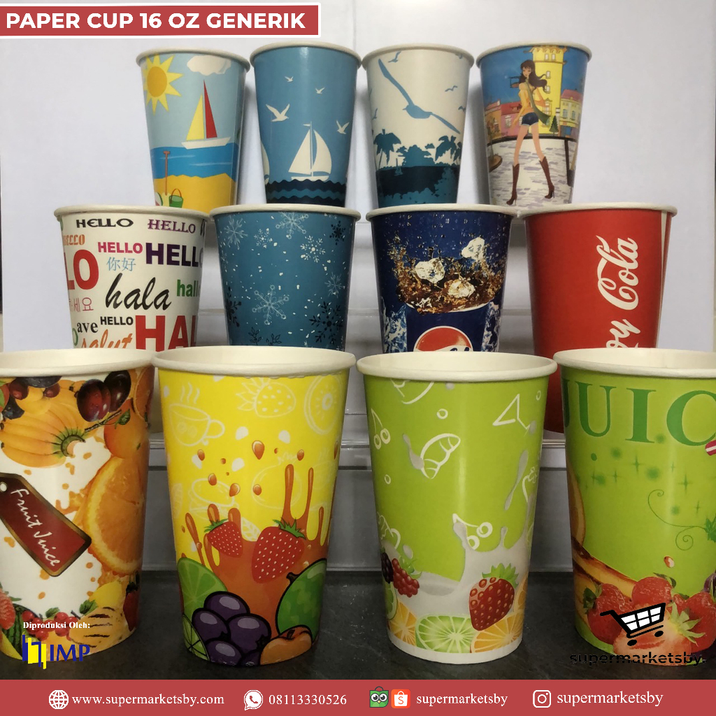 Jual Paper Cup / Gelas Kertas 16 oz Motif Generik Cold/Dingin | Shopee ...