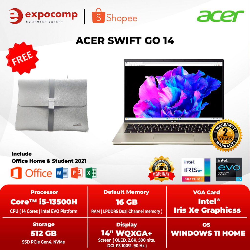 Jual ACER SWIFT GO 14 SFG14-71-59WX GOLD CORE I5-13500H 16GB 512GB W11 ...