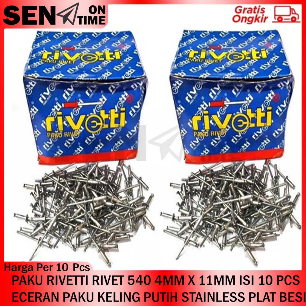 Jual Rivetti Paku Rivet 540 Size 4 Mm X 11 Mm Isi 10 Pcs Penyambung ...