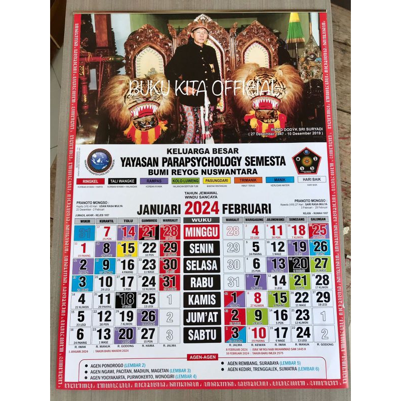 Jual Kalender 2024 Kalender Jawa 2024 Yayasan Parapsychology Semesta Kalender Kejawen 