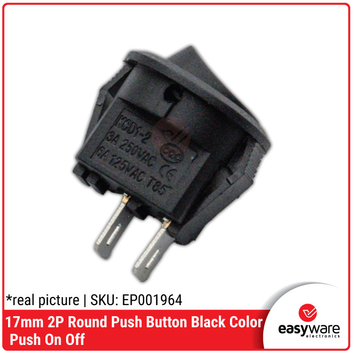 Jual Push On Off Bulat 17mm Rocker Switch Bulat 2 Pin 2P 3A 250VAC ...