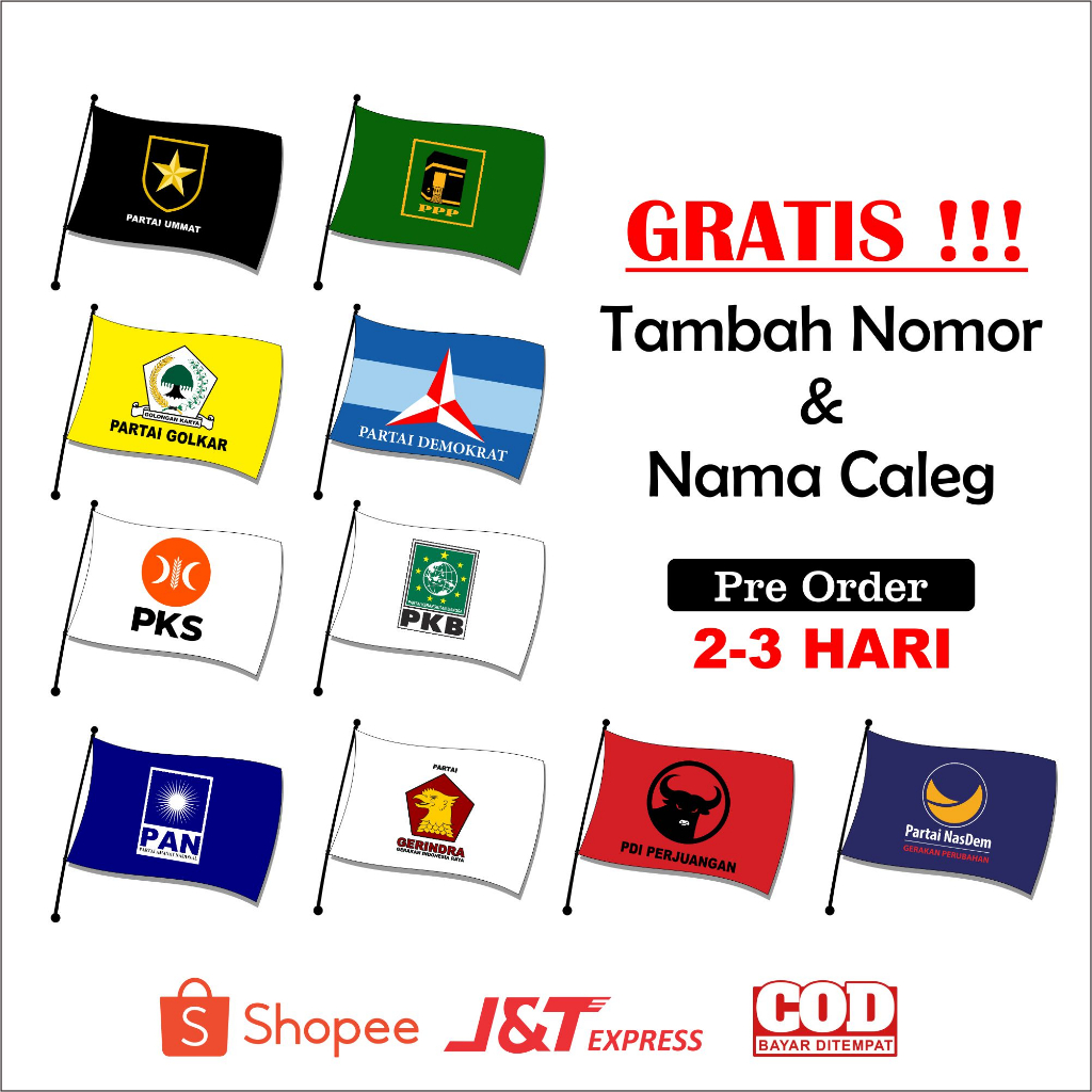 Jual Cetak Bendera Partai / Bendera Partai Politik / Bendera Partai ...