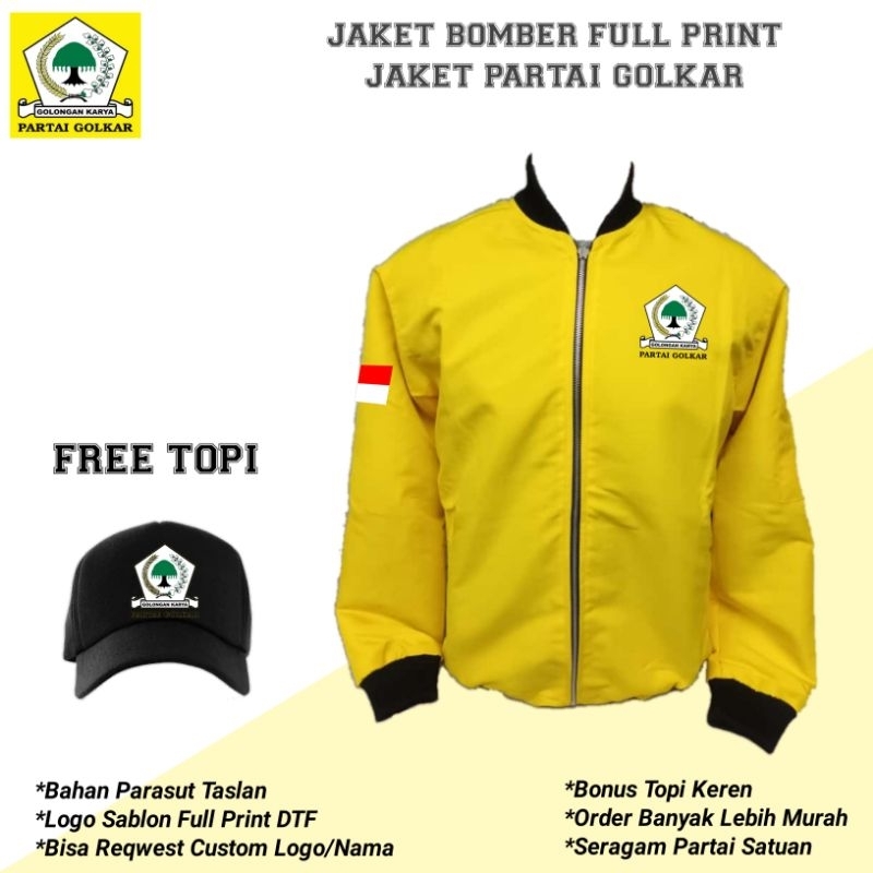 Jual JAKET BOMBER TASLAN PARTAI GOLKAR-JAKET SERAGAM PARTAI FREE TOPI ...