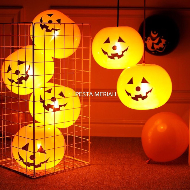 Jual TERLENGKAP!! BALON LATEX LED PUMPKIN / BALON LED LIGHT HALLOWEEN ...