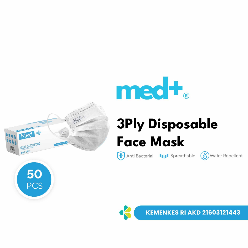 Jual MASKER MED+ PUTIH DAILY MEDICAL 3ply DISPOSABLE FACE MASK WARNA ...