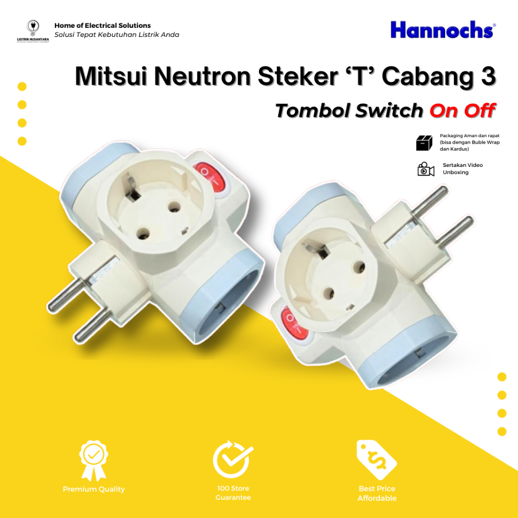Jual Mitsui Neutron Steker T Cabang Tiga dengan Tombol Switch On Off ...